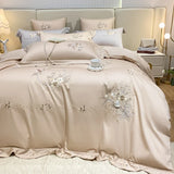 elvesmall Egyptian Cotton Bedding Set Flowers Embroidery, Duvet Cover Set, Bed Sheet, Pillowcases, Luxury, Champagne Grey, Luxury, 1000TC