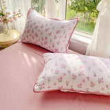 elvesmall Pastoral Girls Flower Bedding Sets, Washed Cotton Bed Linens, Soft Quilt Cover Sheet Set, Simple Bedspread, Home Textiles