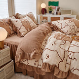 elvesmall Small fresh milk velvet four piece set double faced velvet thickened warm small lace flannel bedding set