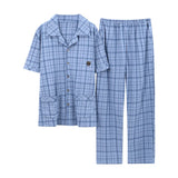 elvesmall  High Quality Pyjamas Men Spring Summer Pure Cotton Breathable Pajamas Short Sleeved Cardigan Casual Male Home Cloth Suit Youth