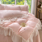 elvesmall  Silky Bedding for Home Luxury Bedsheets Set with Pillow Case Lace Style Bedclothes постельное белье Skin-friendly Bed Linen Sets