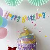 elvesmall INS Macaroon Script Happy Birthday Banner Baby Shower Pink Yellow Blue Purple Garland Backdrops