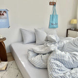 elvesmall Ins Style Bedding Set Duvet Cover  Wash Cotton Stripe Summer Soft Cool Summer Bed Sheet Set Comforter Set Quilt Cover