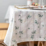 elvesmall  Cotton Blend Tablecloth Beige Floral Printed Washable Farmhouse Table Cover for Wedding Party Living Room Baby Shower Decoration