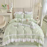 elvesmall  Elegant Lace Bedding Sets Luxury Bed Linen Princess Washed Cotton Ruffle Duvet Cover Bed Sheet and Pillowcases for Girl Luxury