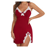 elvesmall  Sexy Sleepwear Women Lace Silk Satin Night Dress Sleeveless Nighties V-neck Nightgown Sexy Plus Size Nightdress Women Nightwear