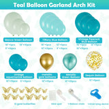 elvesmall 133Pcs Balloons Garland Arch Kit Latex Blue Green Balloons Turquoise Sequined Balloon with Butterfly Birthday Party Supply
