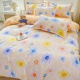 elvesmall Cute Home Comforter Bedding Sets Washed Cotton Duvet Cover Flat Bed Sheet Set Twin Full Queen King Size Bed For Girls Couple