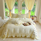 elvesmall  King Size Bedding Set 100% Cotton French Vintage Princess Bedding Set Flowers Ruffles Quilt Duvet Cover Bed Linen Pillowcases