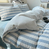 elvesmall Washed Cotton Double Yarn Crepe Striped Quilt Set 3-4 Pillowcase with Sheet Bedding Cover Supplies 200x230 220x240 Skin Friendly
