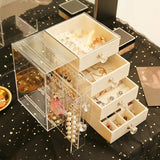 elvesmall Drawer Type Plastic Jewelry Storage Box Transparent Finishing Makeup Organizer Earrings Display Stand Rack Bracelet