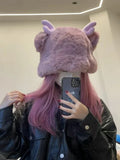 elvesmall Y2k Deer Ears Plush Hat Cute Girl Winter Imitation Rabbit Fur Lady Lolita Thickened Warm Ear Protector Hood