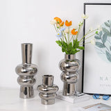 elvesmall  Nordic Creative Irregular Electroplated Silver Gourd-shaped Three-stage Ceramic Vase Decoration Home Decorations