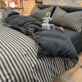 elvesmall Nordic Bedding Set with Duvet Cover, Bed Sheet, Pillowcase,Single and Couple Quilt Cover, 1/2 People Bed Linen, Plaid Style
