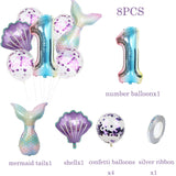 elvesmall Mermaid Party Balloons 32inch 1 2 3 Foil Number Balloon Girls' Mermaid Tail Birthday Party Decorations Baby Shower Helium Globos