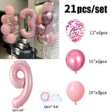 elvesmall 21pcs Pink 40inch Number Foil Latex Balloons Happy Birthday Party Decorations Kids Girl Baby 1 2 3 4 5 6 7 8 9 Year Old Supplies