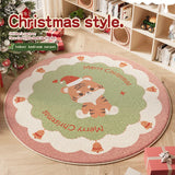 elvesmall Cute Cartoon Christmas Round Living Room Carpet Festive Christmas Tree Comfortable Soft Bedroom Round Rugs Home Decoration Rug