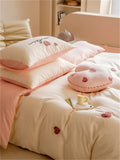 elvesmall  High-end Double Yarn 100% Cotton Bedding Set Lovely Cartoon Embroidery Queen Duvet Covet Set Pure Cotton Air-Permeable Bed Sets