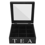 elvesmall Wooden 9 Grids Tea Box Tea Bags Container Storage Box Square Gift Box Case Transparent Top Lid Jewelry Storage Box-Black