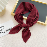 elvesmall Women Pleated Satin Scarf Headscarf Neckerchief Skinny Ribbon Square Hair Tie Band Kerchief Satin Foulard Scarves Decorative