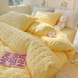 elvesmall Princess Bedding Set  French Style Wash Cotton Solid Color Seersucker Summer Soft  New Bed Sheet Set Comforter Set
