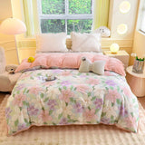 elvesmall Cute Floral Pure Cotton Duvet Cover Milk Velvet Thickened Colorful Flowers Comforter Covers Soft Warm Bedding for Kids Adults
