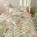 elvesmall Romantic Flower Lace Bedding Set with Ruffles for Girls and Women Sets Full Bed Sheets Quilt Comforter Duvet Complete King Size