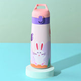 elvesmall  -  Kids Stainless Steel Straw Thermos Mug With Case Cartoon Leak-Proof Vacuum Flask Children Thermal Water Bottle Thermocup