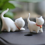 elvesmall Cute White Porcelain Lucky Cat Decorations Handcrafted Creative Tea Pets Desktop Ornaments Children's Birthday Gifts