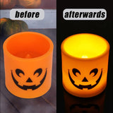 elvesmall  Halloween Ghost Face Candle Night Light Yellow Flash Night Lamp Cylindrical Flameless Lights Party Bedroom Table Home Decoration