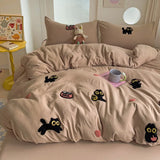 elvesmall Bedding Set 2024 New Four Seasons Super Soft Washed Cotton Towel Embroidery Duvet Cover Four Piece Set - Lucky Cat Series