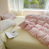 elvesmall  New Cotton Japanese Lattice Four-Piece Bedding Bed Linen Bed Sheet Simple Three-Piece Dormitory Set Factory Direct