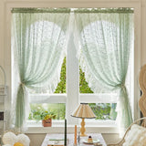 elvesmall  1PC Romantic Luxury Green Ruffled Sheer Curtain for Living Room Lace Thickened Voile Drape Window Home Decoration #E
