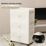 elvesmall Multi-Layer Folding Storage Cabinet, Double Door Storage Box, Transparent Shelf, Home and Bathroom