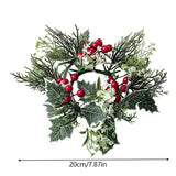 elvesmall Christmas Candlestick Wreath Artificial Berry Garland Candle Ring Xmas Table Decoration Fake Leaves Wreath For Candle Holder