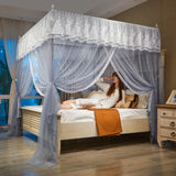 elvesmall  Embroidery Lace Palace Mosquito Net with Stainless Steel Bracket Square Princess Mosquito Tent for Bed Double Bed Nets Canopy