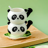 elvesmall  -  Creative Bamboo Panda Ceramic Teacup Cartoon Cute Bear Coffee Cup Couple Gift Dessert Milk Mug Home Water Mug Home Decoration