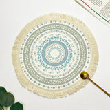 elvesmall New Bohemian Diameter 34cm/16cm Round Insulated Anti-scald Placemat Coaster Kitchen Accessories with Tassels