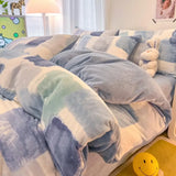elvesmall  Winter Thickened Warm Flannel Queen Bedding Set Home Textile Cartoon Cute Duvet Cover Sheet Pillowcase 4pcs Luxury Bed Linen Set