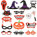 elvesmall Halloween Party Photo Booth Props Trick or Treat Pumpkin Ghost Lips Skull Glasses Witch Hat Spider Mask Pose Sign Kit Photo Prop