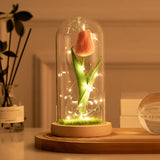 elvesmall  Artificial Flower Sunflower Tulip Glass Dome for Mother's Day Valentine's Day Gift Home Decorations LED Night Lamp Bedroom Decor