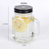 elvesmall  -  450ml Mason Jar Mugs with Handles Old Fashioned Glass Bottle Juice Drink Clear Glass Water Bottle With Cover Straw Drinkware Cup