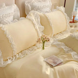 elvesmall  Elegant Bedding Sets Luxury Bed Linen Princess Washed Cotton Ruffle Duvet Cover Set Bed Sheet and Pillowcases Bed Comforter Sets