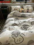 elvesmall  Ins Black and White Graffiti Crocodile Kitten Bed Pure Cotton Duvet Cover Bed Sheet