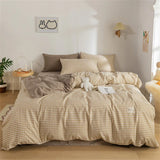 elvesmall Japan Style Bedding Set Plaid Queen Size Duvet Cover Set With Sheets Bedroom Decor Skin Friendly King Single Double Bedding Sets