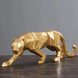elvesmall Panther Statue Animal Figurine Abstract Geometric Style Resin Leopard Sculpture Home Office Desktop Decoration Crafts