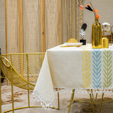 elvesmall Embroidery Tassel Tablecloth,Cotton Linen Dust Proof Dinner Table Cover,for Kitchen Dining Room Party Home Tabletop Decoration