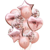 elvesmall 14pcs Rose Gold Mix Star Heart Confetti Latex Balloons Birthday Party Decorations Kids Adult Wedding Anniversary Globos Supplies