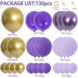 elvesmall 130Pcs Purple Balloon Garland Kit Dark Purple Metallic Gold Arch Lavender Light Decoration For Baby Girl Princess Party Birthday