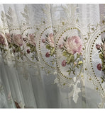 elvesmall American Luxury Peony Embroidery Tulle Curtain For Living Room European Elegant Flower Embroidery Sheer Voile Drapes For Bedroom